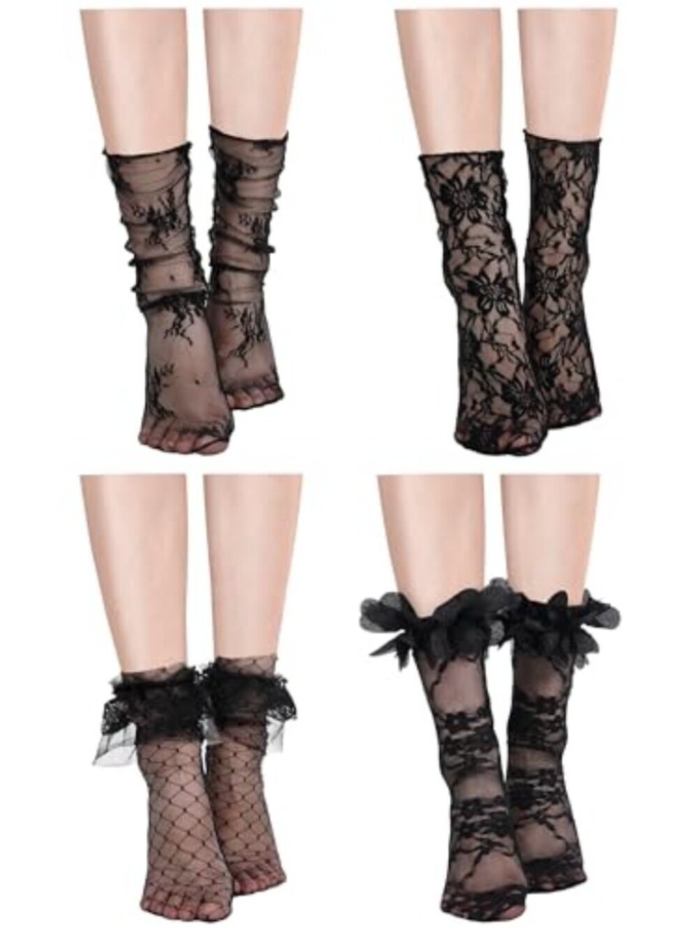 BRAND NEW 4 Pairs Women's Lace Socks Ankle High
